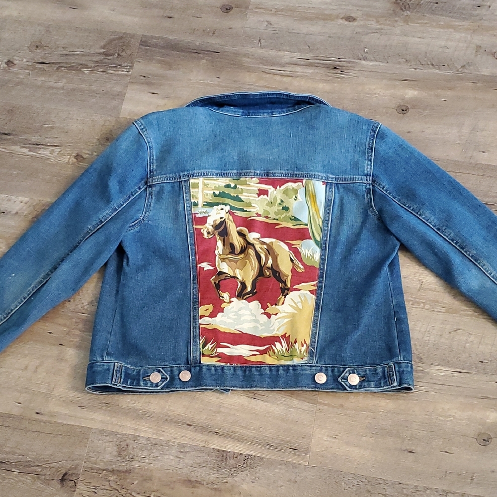 Denim Jacket with Horse Print, Size S